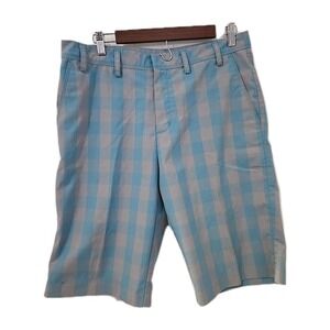Mens Adidas Sz 32 Golf , Casual Shorts Blue/ Gray Plaid Vacation Classic